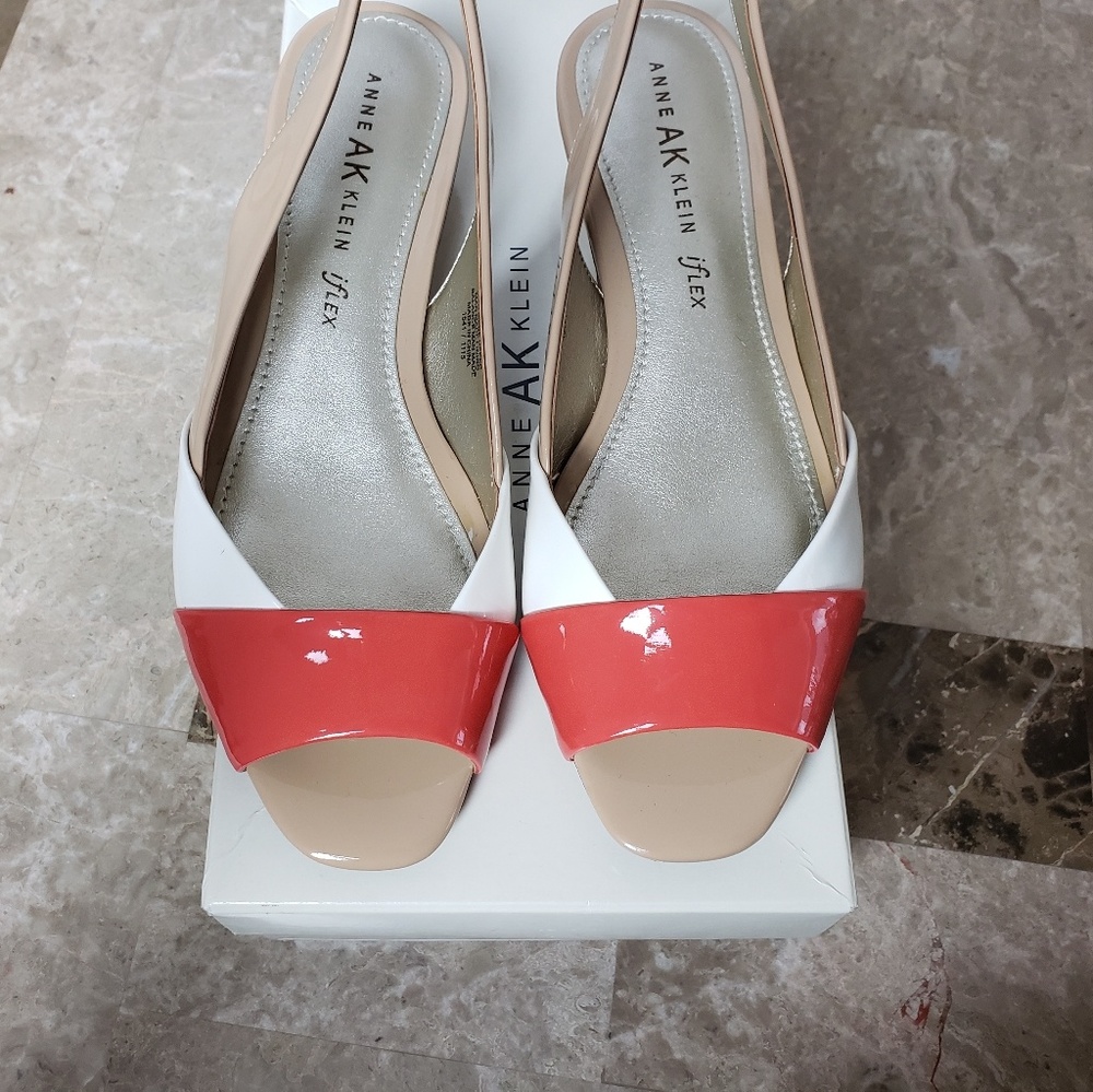 Anne Klein open toe slingback colorblock sandals 7